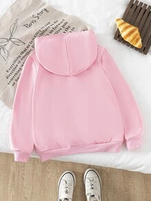 SHEIN Young Girl Cartoon Cute K-POP Letter Print Baby Pink Sweatshirt Suitable For Fall Back-To-School 7th Birthday Baby Shower Fairy Princess - Pink - View 3