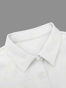 INAWLY Plus Size Women's Solid Color Long Sleeve Single-Breasted Pocket Shirt Fall - White - View 3
