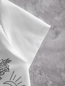 ROMWE MEN Street Life Teen Boy Summer Casual Snake Print Collared Shirt - White - View 4