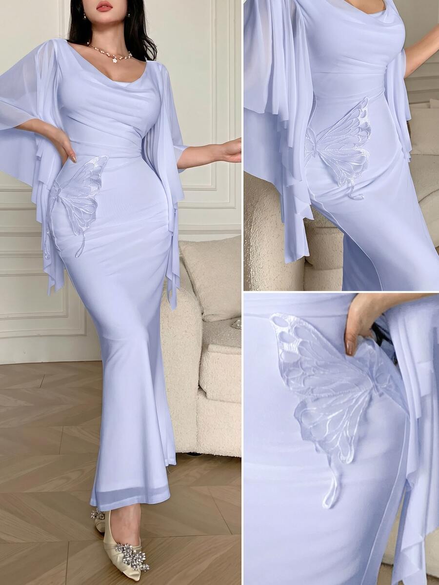 Feyla Women's Solid Color Butterfly Decor Asymmetrical Dress Wedding Birthday Dinner Dinner Date Lavender Summer Romantic Elegant - Violet Purple - View 1