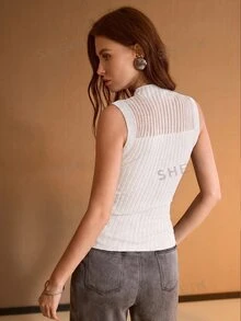 MOTF PREMIUM WOMEN'S SLEEVELESS RIBBED KNIT TOP BRUNCH TEA PARTY OFF-WHITE SUMMER ELEGANT - White - View 4
