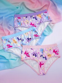 My Little Pony X SHEIN 3pcs/Set Women's Cute Cartoon Horse Print Comfortable Panties - Multicolor - View 1