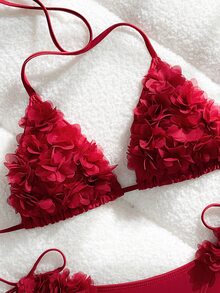 Swim Mod 2 件套纯色优雅吊带碎花休闲度假风格女士泳衣 - 酒紅色 - 查看 6