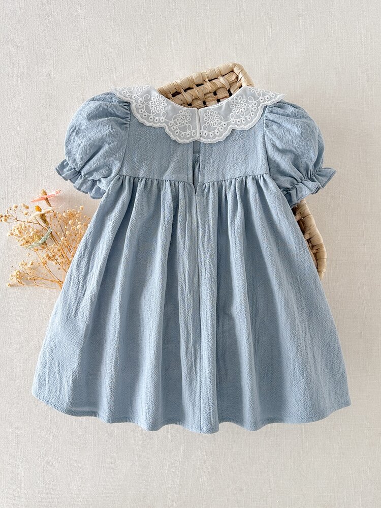 Cozy Pixies Baby Girl Floral Print Petal Sleeve Cinched Waist Dress - Teal Blue - View 2
