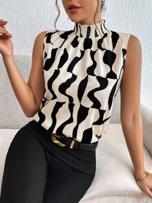 Firerie Blusa sin mangas de cuello de pico con estampado total, blusas sin mangas - Multicolor - Ver 6