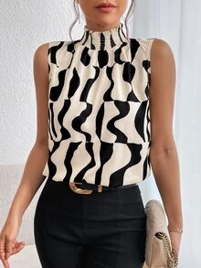 Firerie Blusa sin mangas de cuello de pico con estampado total, blusas sin mangas - Multicolor - Ver 1
