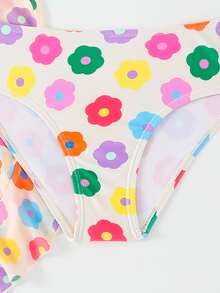 3-Piece Colorful Floral Print Young Girl Bikini Swimwear - Multicolor - View 5