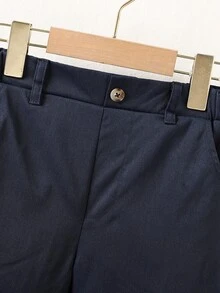 SHEIN Coolqubz Tween Boys' Solid Color Casual Shorts - Navy Blue - View 3