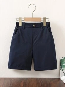 SHEIN Coolqubz Tween Boys' Solid Color Casual Shorts - Navy Blue - View 5