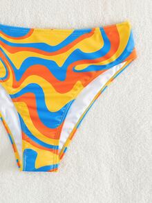 SHEIN Swim 彩色波浪印花十字交叉鋼圈文胸和高腰下裝2入組泳衣 - 彩色 - 查看 7