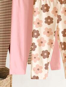 SHEIN Winter Chocolate Brown Blush Pink Baby Girl Cute Comfortable Casual Leggings With Elasticity, Suitable For School , Random 4-Pack - Multicolor - View 5