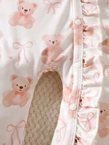SHEIN 新生兒蝴蝶結印花可愛女嬰連身衣附帽子，秋冬嬰兒房黑白波點可愛款 - 白色 - 查看 9