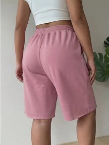 Muchica Lotus Root Pink Casual Traditional Plus Size Women Drawstring Waist Shorts Lounge Gym Summer - Dusty Pink - View 2