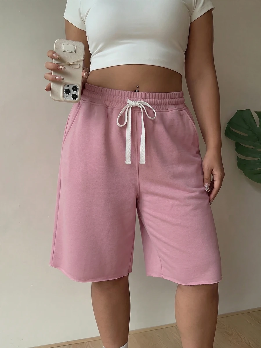 Muchica Lotus Root Pink Casual Traditional Plus Size Women Drawstring Waist Shorts Lounge Gym Summer - Dusty Pink - View 1