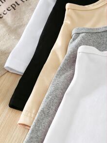 SHEIN Genkimix Kids 5件組女孩白色牛奶絲面料簡約細肩帶蝴蝶結背心，休閒舒適針織內搭衫，可外穿冬季款 - 彩色 - 查看 4