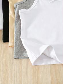 SHEIN Genkimix Kids 5件組女孩白色牛奶絲面料簡約細肩帶蝴蝶結背心，休閒舒適針織內搭衫，可外穿冬季款 - 彩色 - 查看 5
