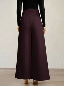 MOTF PREMIUM HIGH WAIST VERSATILE SIDE ZIPPER WIDE LEG PANTS - Burgundy - View 3