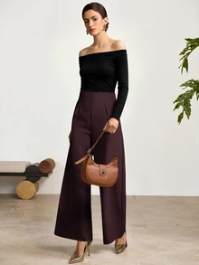 MOTF PREMIUM HIGH WAIST VERSATILE SIDE ZIPPER WIDE LEG PANTS - Burgundy - View 6