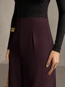 MOTF PREMIUM HIGH WAIST VERSATILE SIDE ZIPPER WIDE LEG PANTS - Burgundy - View 4