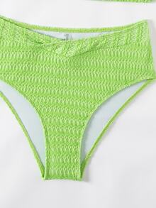 Swim Basics Conjunto De Bikini Para Mujer Con Cuello Halter De Textura - Verde - Ver 5