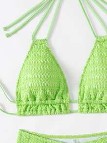 Swim Basics Conjunto De Bikini Para Mujer Con Cuello Halter De Textura - Verde - Ver 4