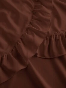 SHEIN MOD Women's Coffee Brown Ruffle Hem Skirt, Retro Layered A-Line Skirt Party Fall 1960s Vintage 70s Elegant, Autumn/Winter - Brown - View 3
