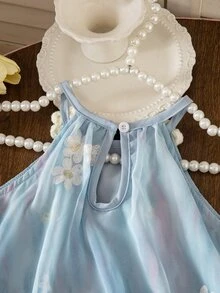 SHEIN Genkimix Kids 女童甜美森系網紗荷葉領無袖A字公主洋裝 - 淺藍色 - 查看 5