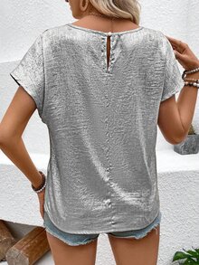 EMERY ROSE Women Metal Pleated Batwing Sleeve Casual Shirt For Summer - Silver - View 2