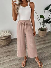 SHEIN LUNE Women's Casual Patterned Textured Fabric 3/4 Pants, Dusty Pink Color, Suitable For Back To School Vacation Season And Teacher Uniform Autumn - Apricot - View 6