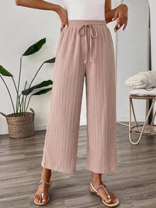 SHEIN LUNE Women's Casual Patterned Textured Fabric 3/4 Pants, Dusty Pink Color, Suitable For Back To School Vacation Season And Teacher Uniform Autumn - Apricot - View 4