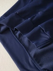 SHEIN Sparklyn Ropa de otoño para adolescentes chicas, sudadera chaqueta casual streetwear corte holgado regular, vuelta al colegio, atuendo cálido cómodo para sexto año, azul marino - Azul - Ver 8
