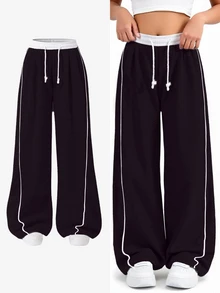 SHEIN 1pc Tween Girl Loose Casual Sports Sweatpants, Solid Color Fall Winter - Black - View 3