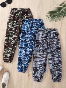 3pcs/Set Young Boy Casual Camouflage Print Drawstring Waist Pants , Chic For Autumn/Winter Back To School Fall Clothes Holiday - Multicolor - View 2