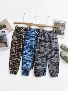 3pcs/Set Young Boy Casual Camouflage Print Drawstring Waist Pants , Chic For Autumn/Winter Back To School Fall Clothes Holiday - Multicolor - View 4