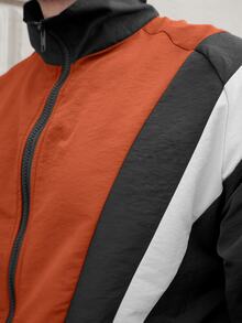 LEOGASHI LEOGASHI Men's Contrast Color Zipper Front Casual Loose Jacket - Orange - View 5