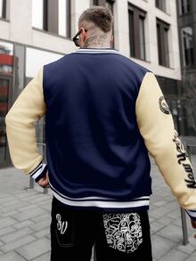 Artur Kramer Men's Long Sleeve Casual Street Style Slogan Print Contrast Color Varsity Bomber Baseball Jacket, For Fall - Multicolor - View 6
