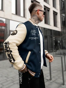 Artur Kramer Men's Long Sleeve Printed Simple Daily Baseball Jacket Outerwear, Fall - Multicolor - View 2