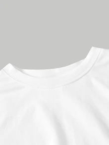 SHEIN MOD 黑白蕾丝拼接弹力圆领短袖修身T恤 - 黑與白 - 查看 4