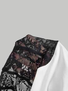 SHEIN MOD 黑白蕾丝拼接弹力圆领短袖修身T恤 - 黑與白 - 查看 6