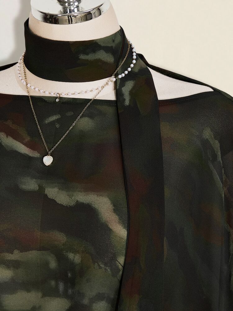 SHEIN ICON Women's Tie-Dye Boat Neck Asymmetrical Hem Fashion Top - Multicolor - View 5