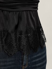 SHEIN ICON Women's Solid Color Deep V-Neck Ruched Waist Sexy Halter Top - Black - View 11