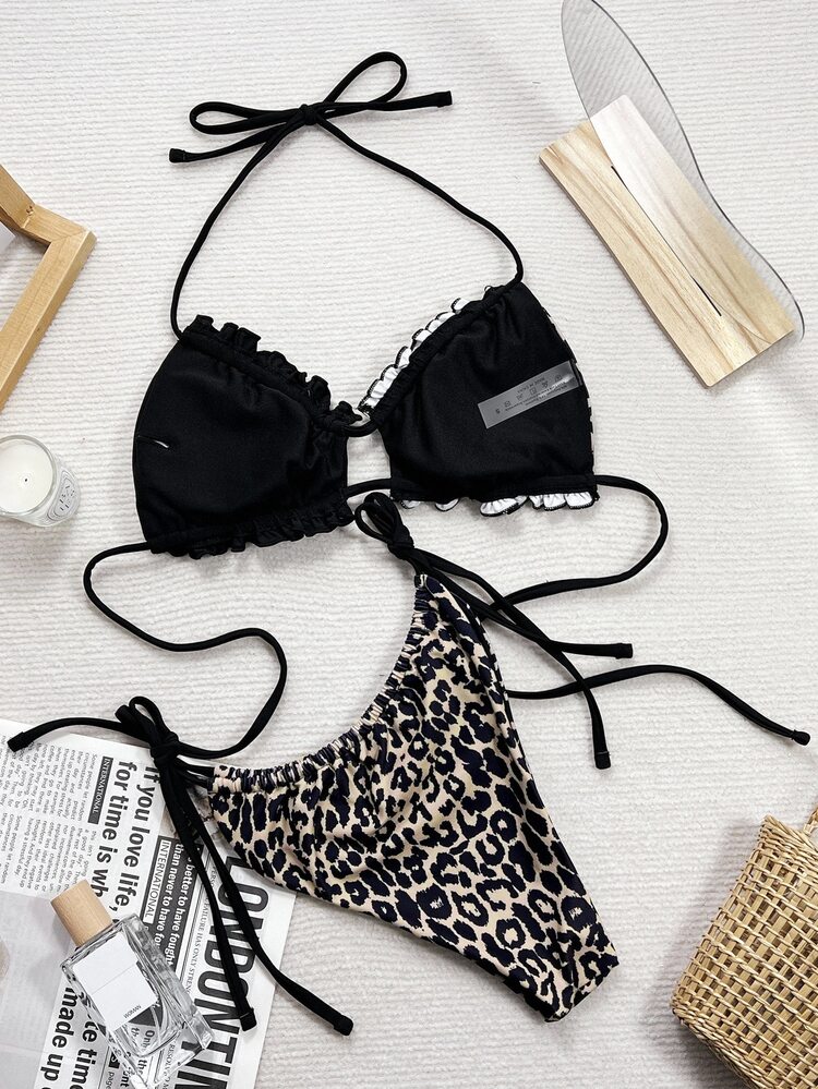 Swim SXY 2025 Leopard Print Bikini Set, Beach Vacation For Summer - Black - View 2