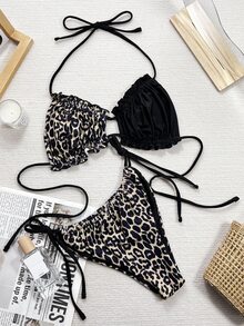 Swim SXY 2025 Leopard Print Bikini Set, Beach Vacation For Summer - Black - View 5