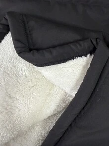 SHEIN 1pc Young Girl Mid-Length Long Sleeve Padded Coat, Plush Lining, Comfortable And Warm, Solid Color Outerwear Winter - Black - View 5