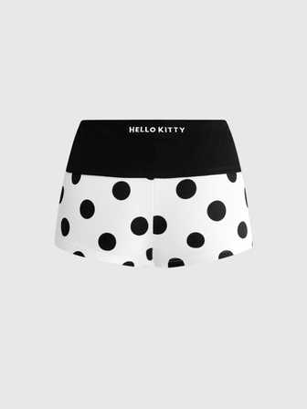 HELLO KITTY AND FRIENDS | ROMWE Bestickte Strick-Shorts für Damen, Schwarz-Weiß mit Polka Dots, süß Y2K