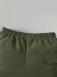 SHEIN Explorewe 2件組小男孩夏季套裝 2024新款時尚短袖套裝 時尚服飾 夏季度假生日海灘 粉紅色 - 軍綠色 - 查看 4