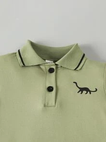 SHEIN Explorewe 2件組小男孩夏季套裝 2024新款時尚短袖套裝 時尚服飾 夏季度假生日海灘 粉紅色 - 軍綠色 - 查看 5
