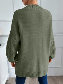 EURMUSE Women Cable Knit Detailed Oversize Cardigan - Mint Green - View 2