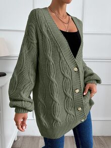EURMUSE Women Cable Knit Detailed Oversize Cardigan - Mint Green - View 5