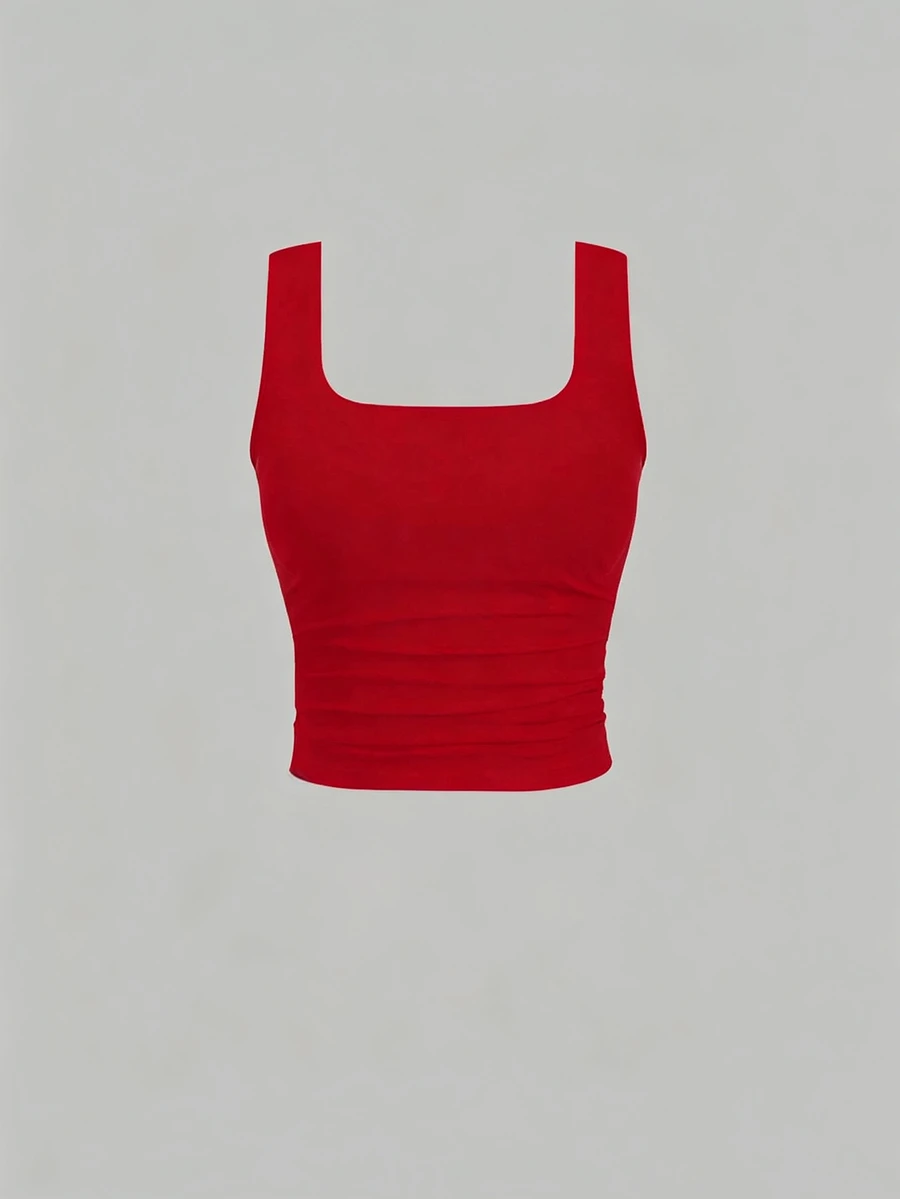 Sweetra Square Neck Sleeveless Slim Fit Casual Tank Top - Red - View 1